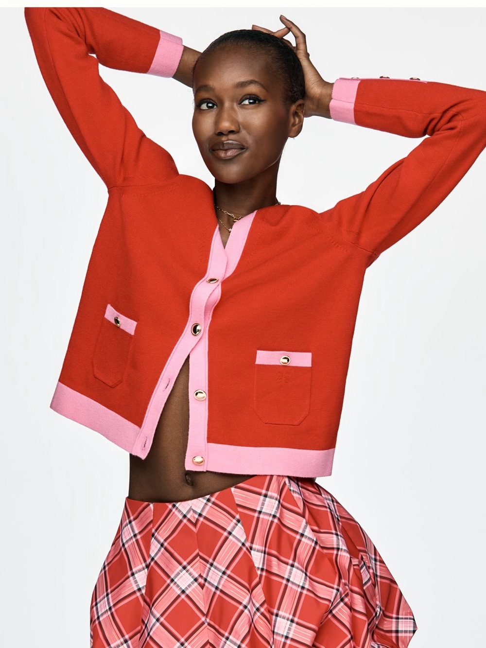 NWT! Maeve Red and Pink Colorblock Button Cardigan